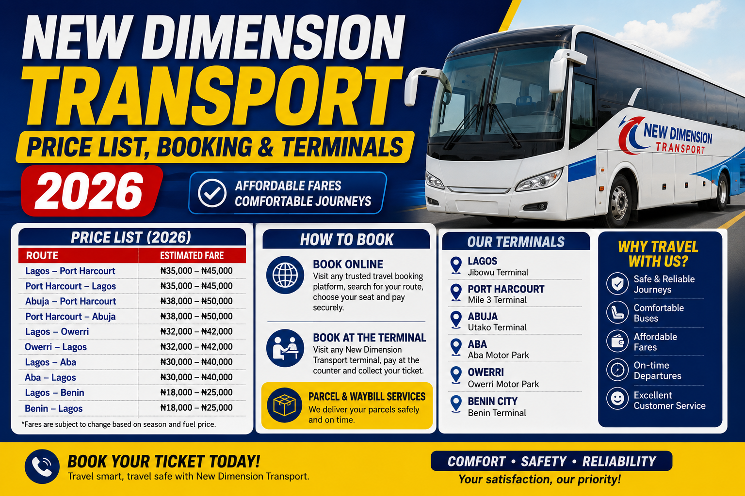 New Dimension Transport Price List, Booking and Terminals (2026)